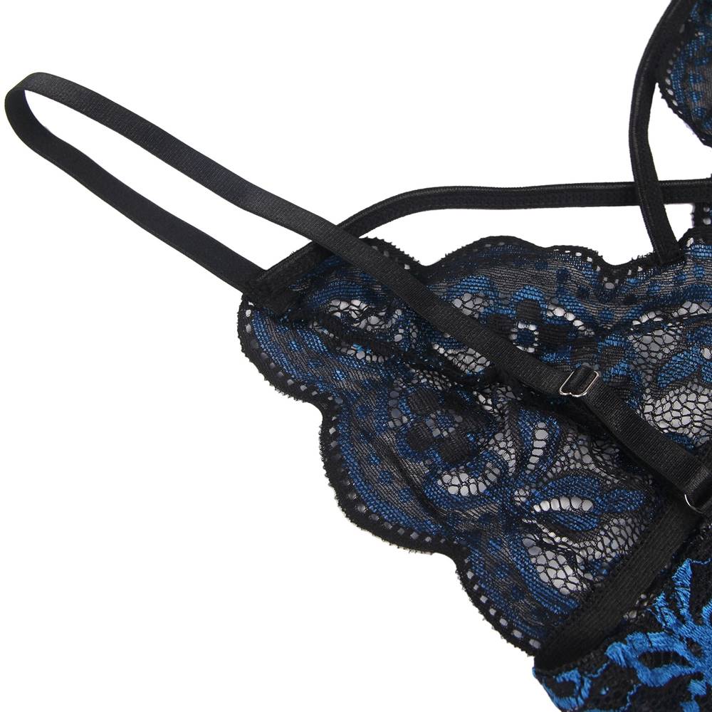 High Quality Blue Lace Cross Strap Decoration Sexy Bra Set - TeaseFashion