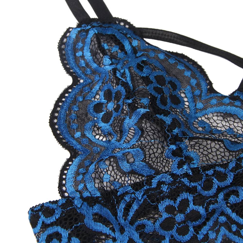 High Quality Blue Lace Cross Strap Decoration Sexy Bra Set - TeaseFashion