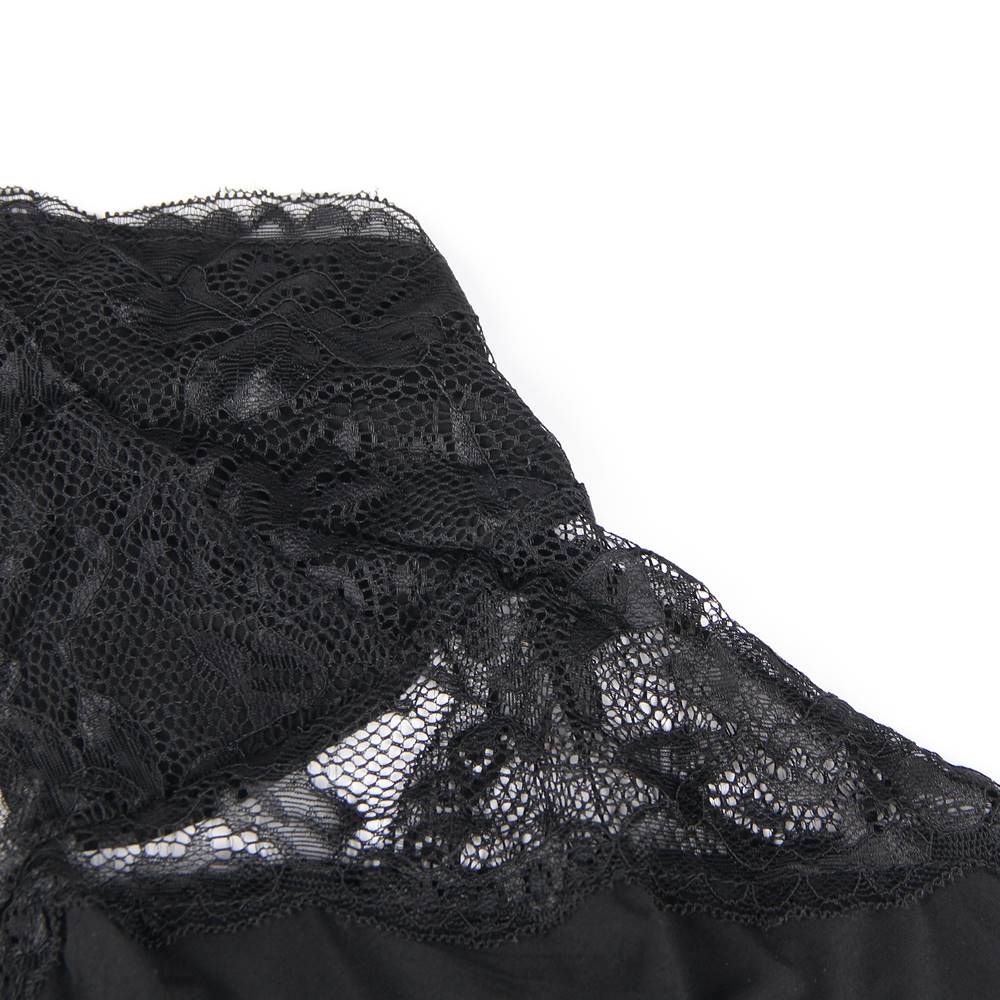High - Stretch Modal Deep V - Neck Nightdress – Back & Side Lace Panels, Umbrella Skirt with Lace Trim & G - String Set - TeaseFashion