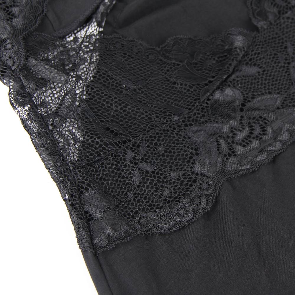 High - Stretch Modal Deep V - Neck Nightdress – Back & Side Lace Panels, Umbrella Skirt with Lace Trim & G - String Set - TeaseFashion
