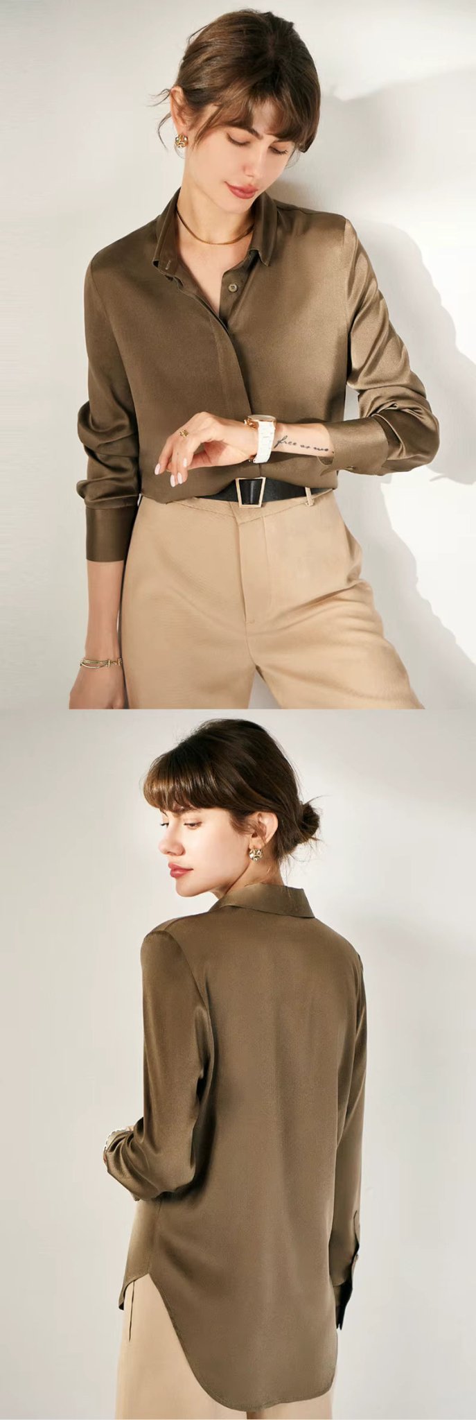 Jet Black Silk Lady Casual Shirt - TEASEFASHION
