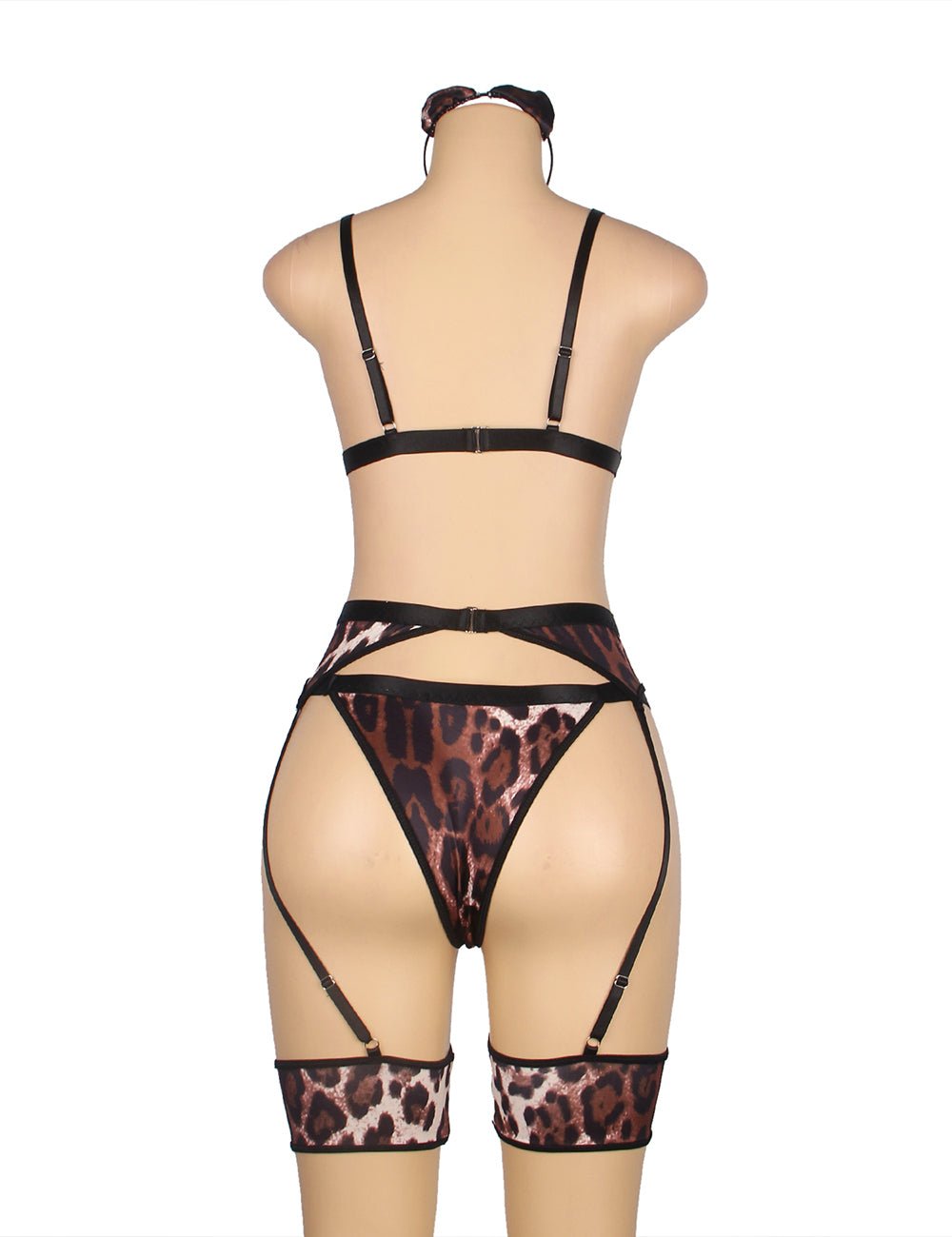 Leopard Print Bra & Garter Set – Detachable Leg Ring - TeaseFashion