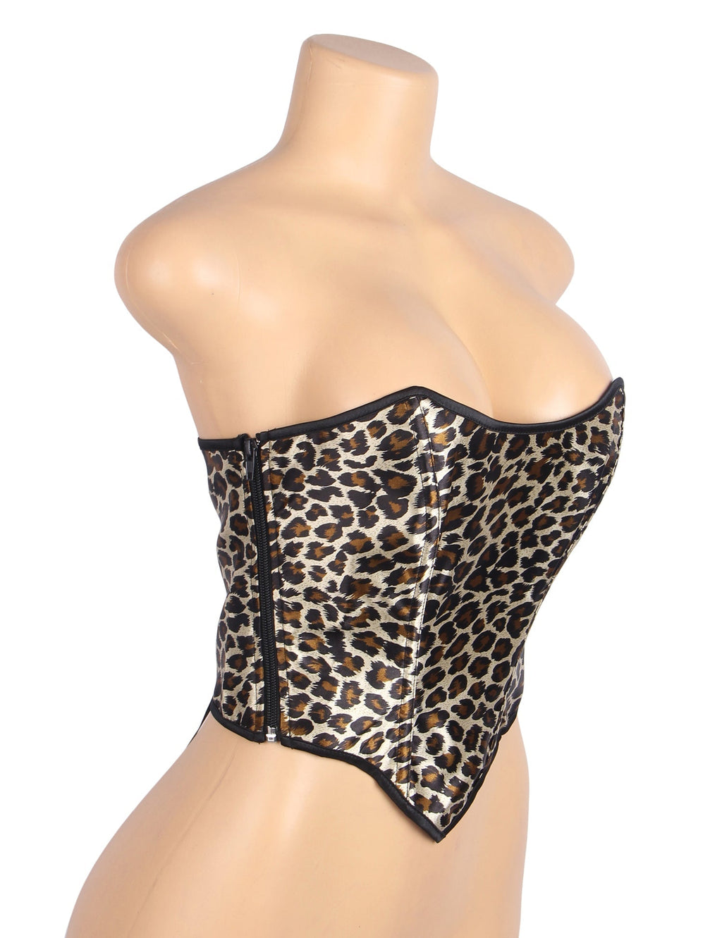 Leopard Print Corset – 9 Soft Bones, Side Zip & Cross Back Straps - TeaseFashion