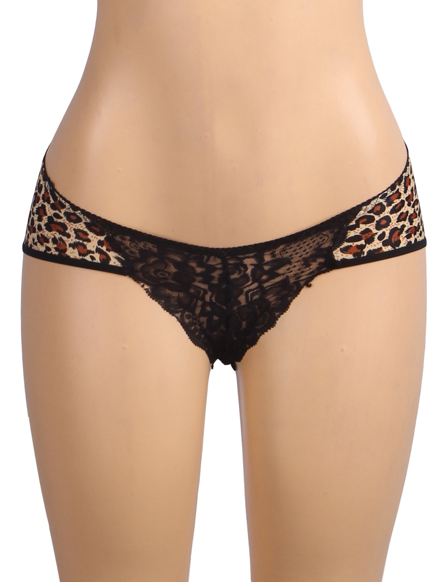 Leopard Print Ice Silk Panty – Front Lace Panel & Cotton Gusset - TeaseFashion