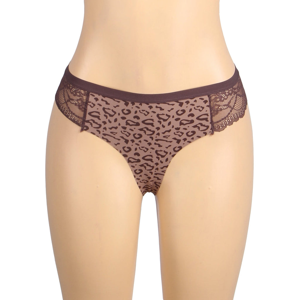 Leopard Print Ice Silk Seamless Thong – Lace Elastic Waistband - TeaseFashion