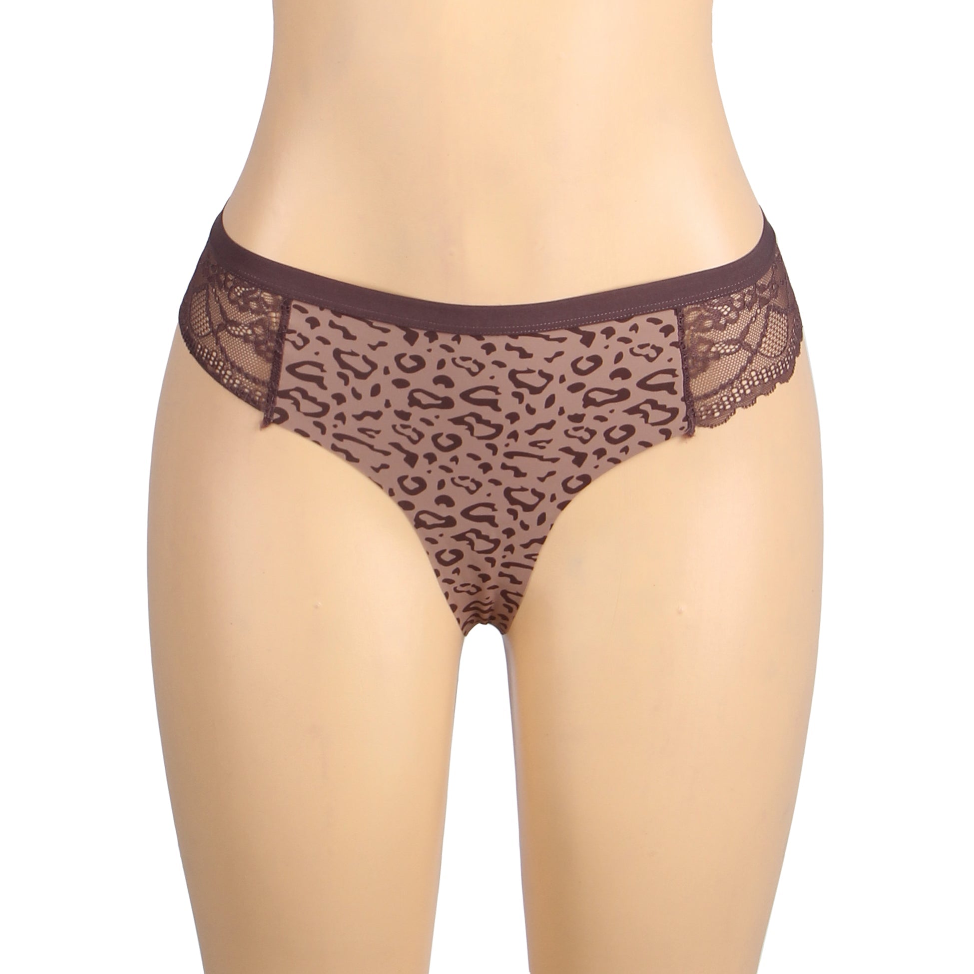 Leopard Print Ice Silk Seamless Thong – Lace Elastic Waistband - TeaseFashion