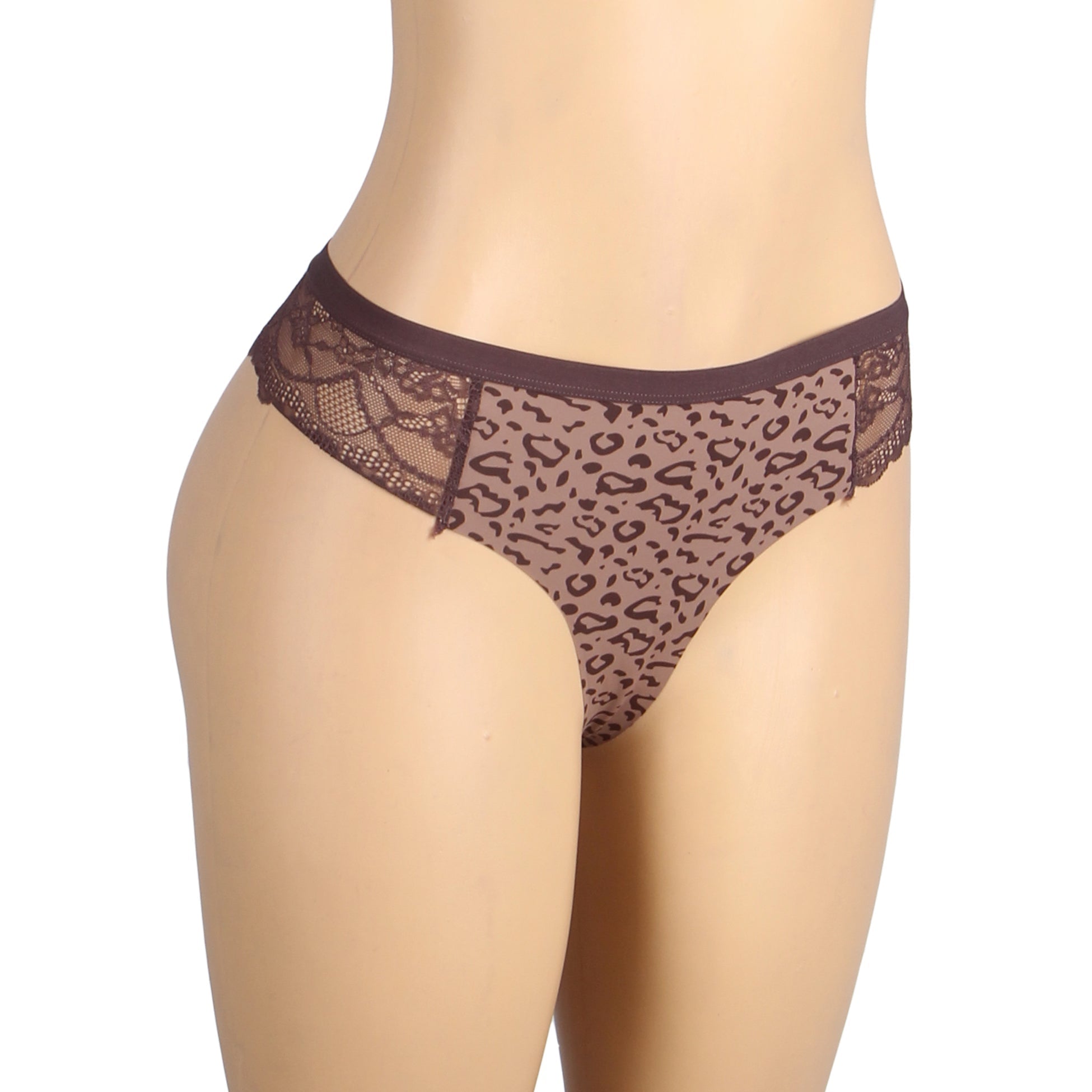 Leopard Print Ice Silk Seamless Thong – Lace Elastic Waistband - TeaseFashion