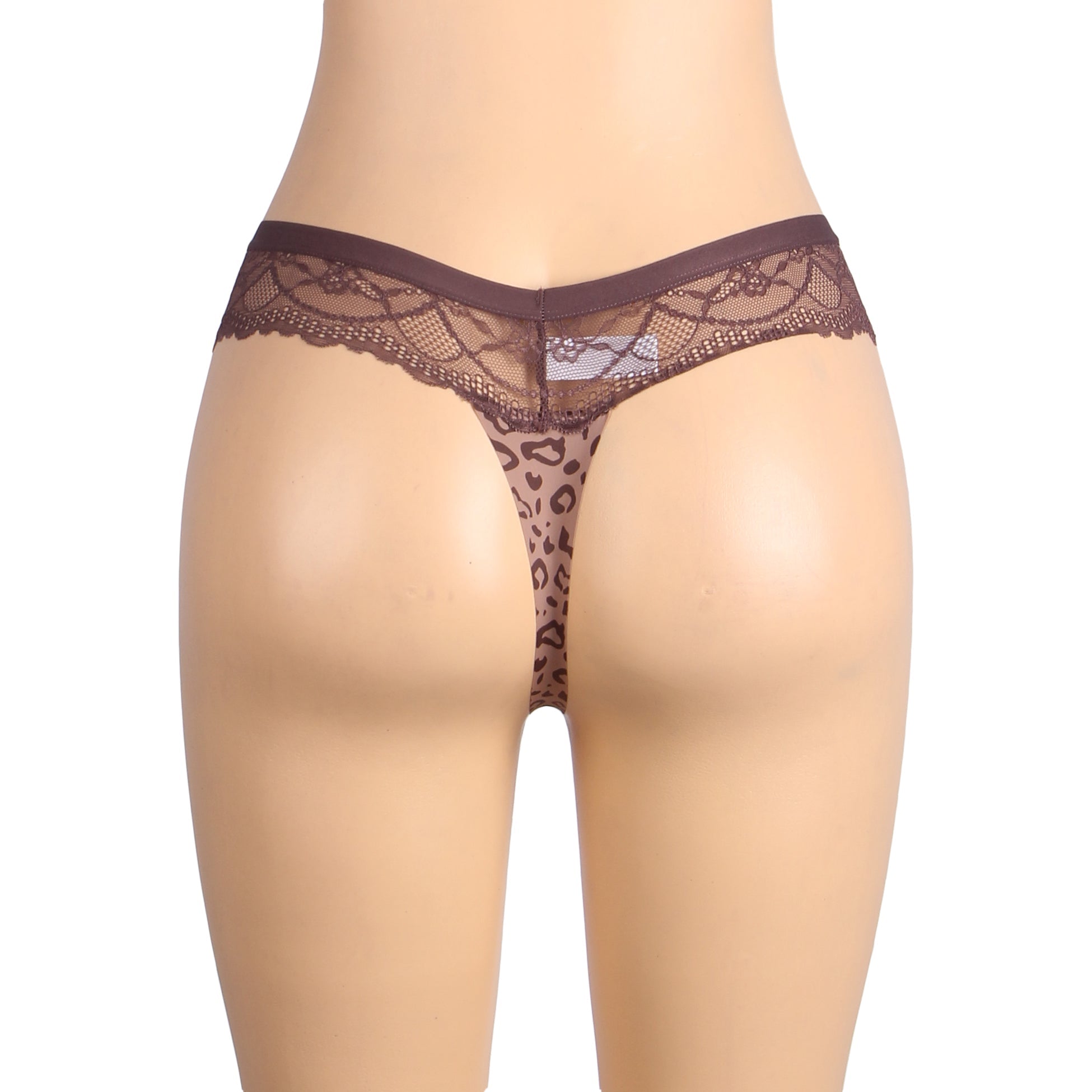 Leopard Print Ice Silk Seamless Thong – Lace Elastic Waistband - TeaseFashion