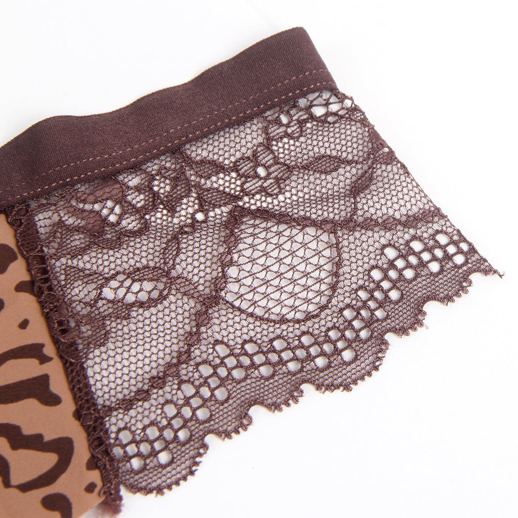 Leopard Print Ice Silk Seamless Thong – Lace Elastic Waistband - TeaseFashion