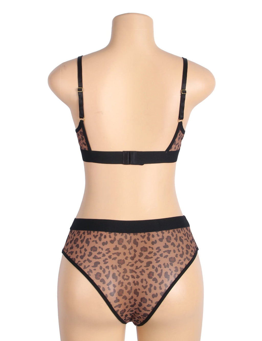 Leopard Print Mesh Bra Set – Deep V, Wire - Free & Removable Pads - TeaseFashion