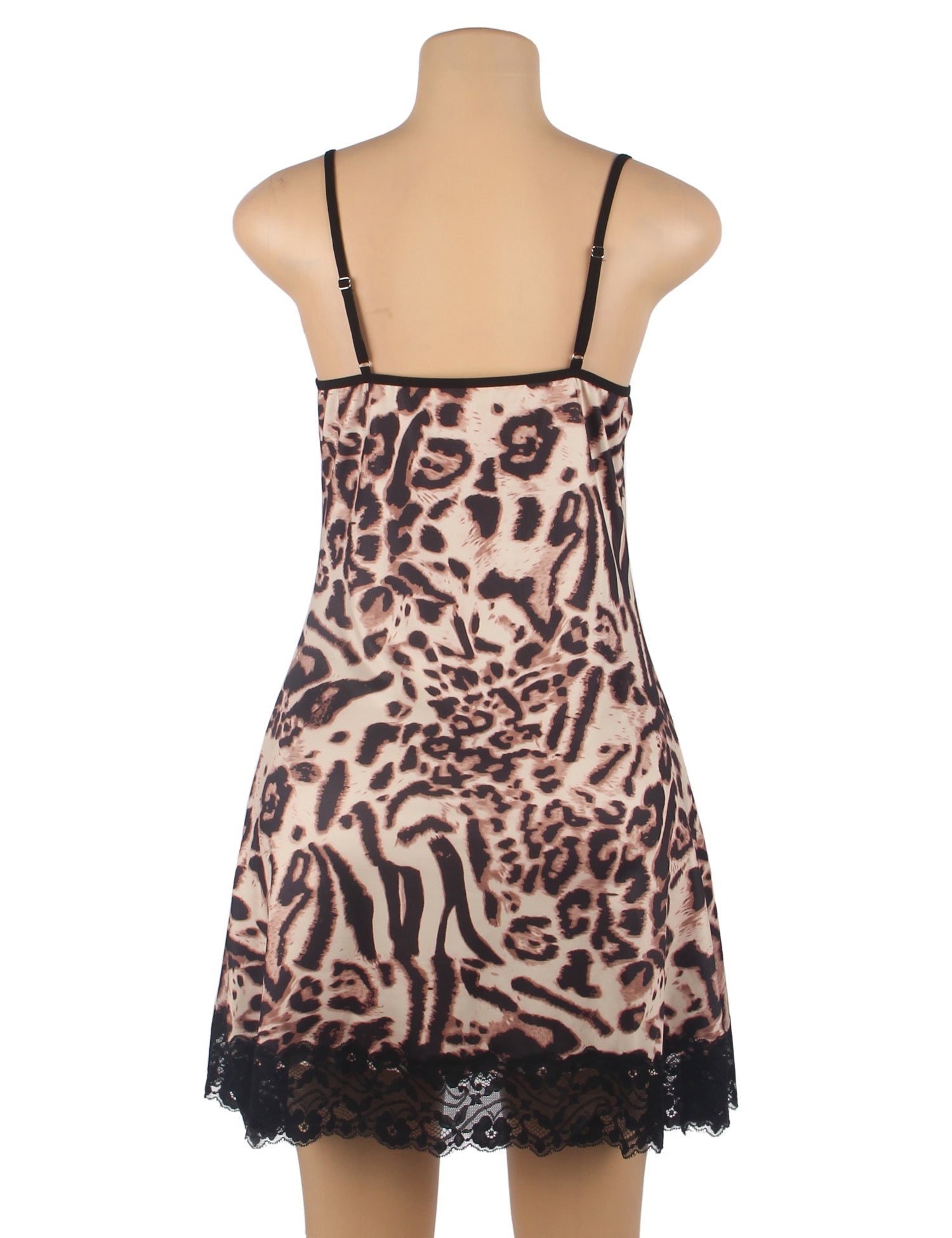 Leopard Print Milk Silk Babydoll Nightgown – Lace Trim, Bow Straps & Thong Set - TeaseFashion