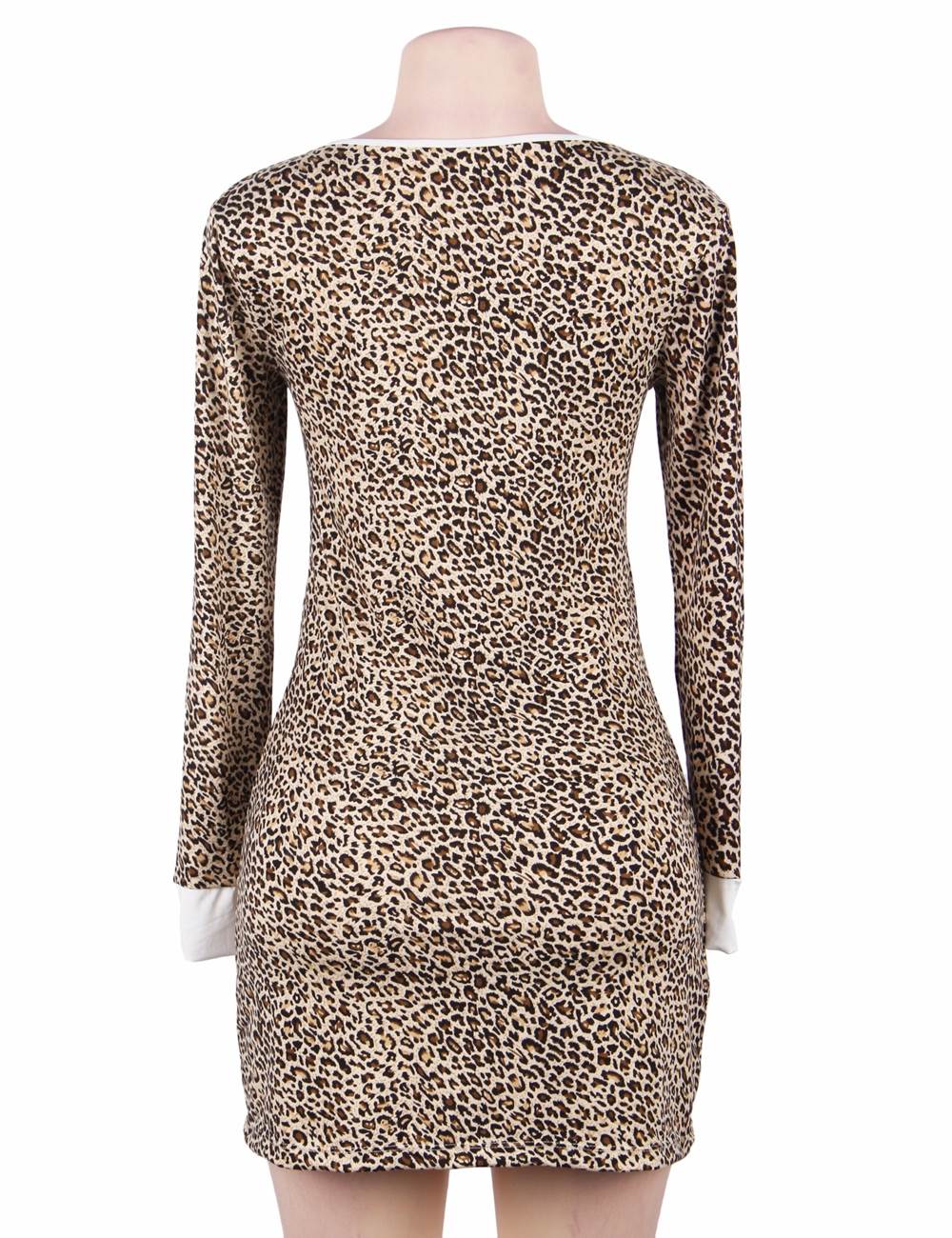 Leopard Print Milk Silk Long - Sleeve Top & Short Skirt Pyjama Set – Round Neck with Hollow Detail - TeaseFashion