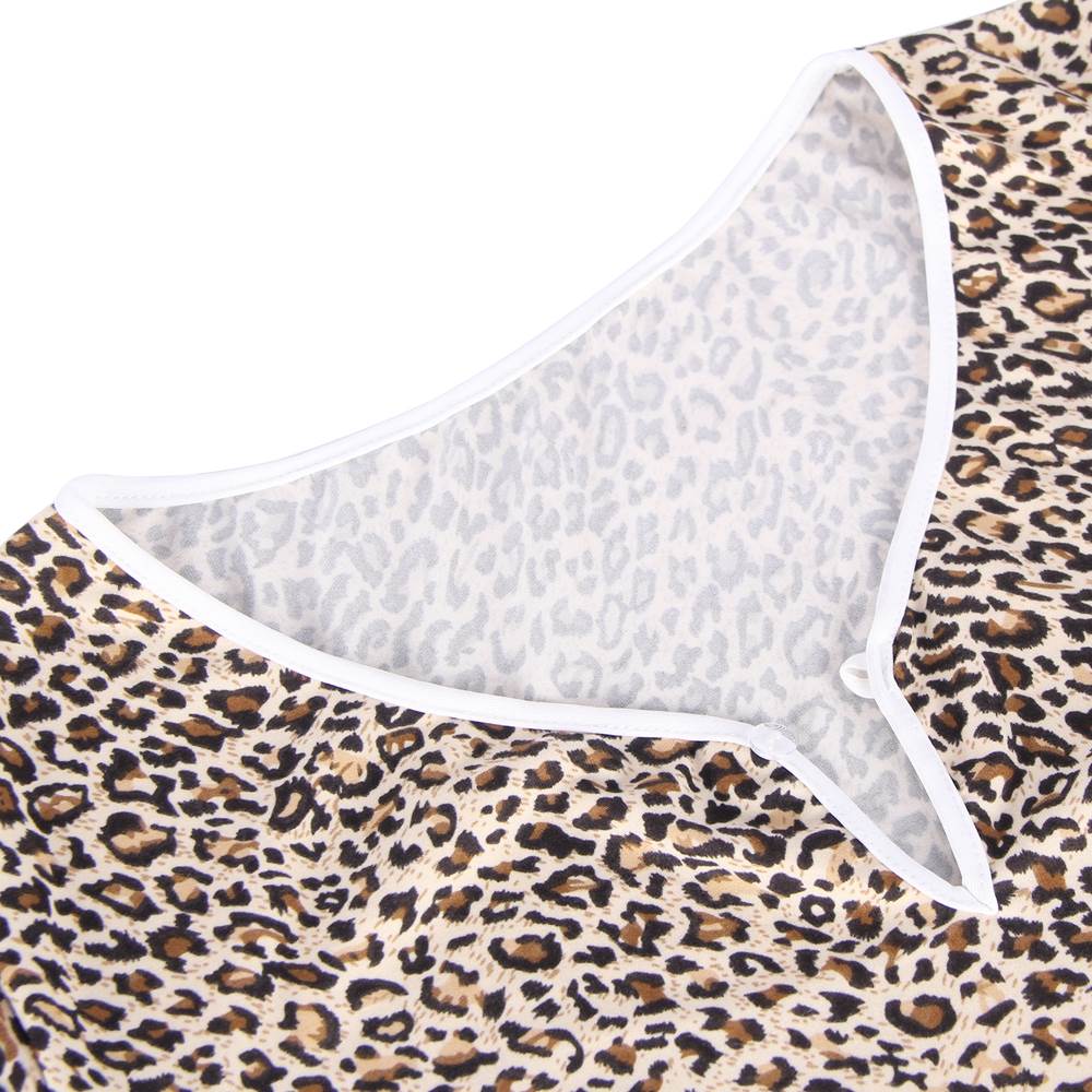 Leopard Print Milk Silk Long - Sleeve Top & Short Skirt Pyjama Set – Round Neck with Hollow Detail - TeaseFashion