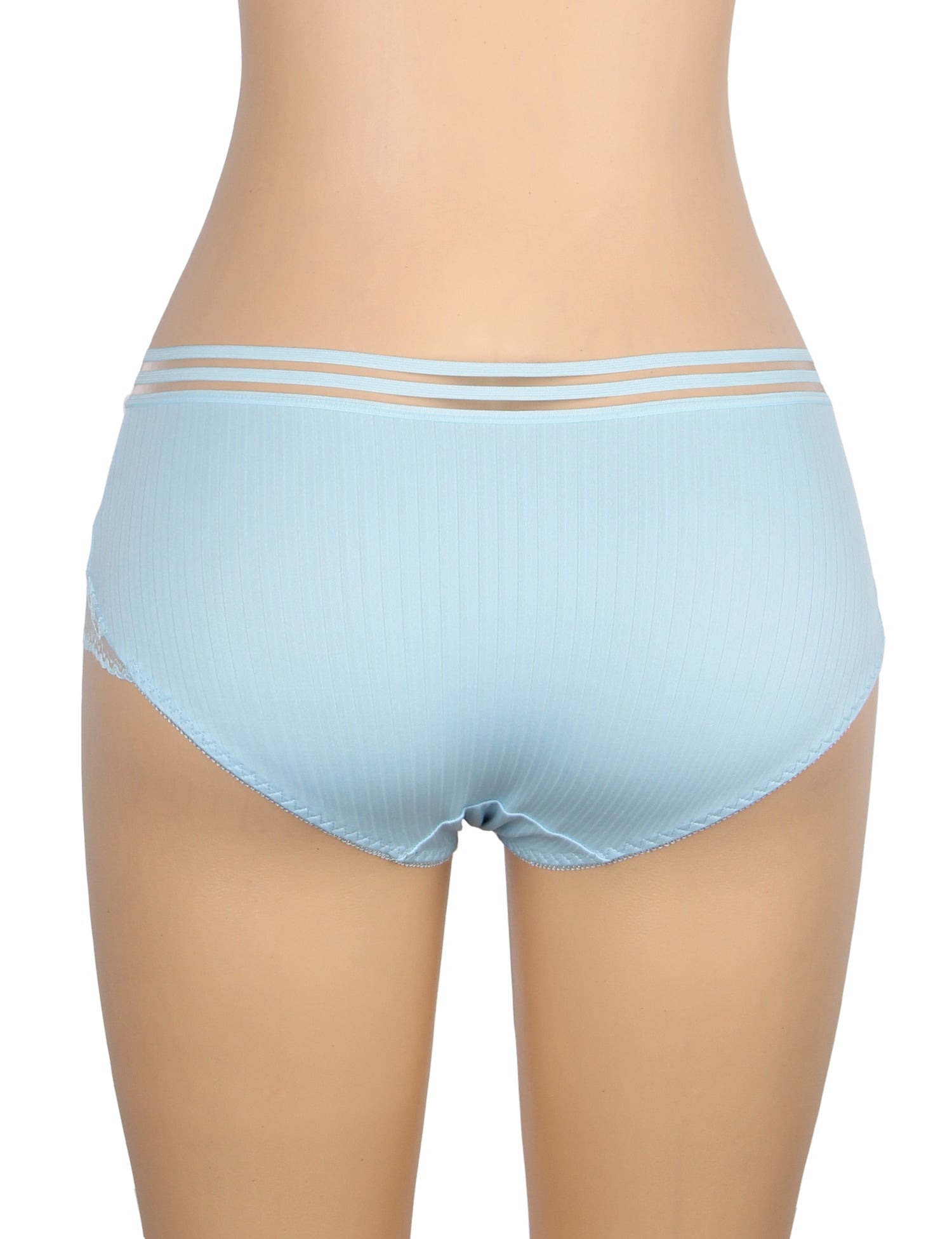 Light Blue Striped Brief with Lace Hem & Cotton Gusset - TeaseFashion
