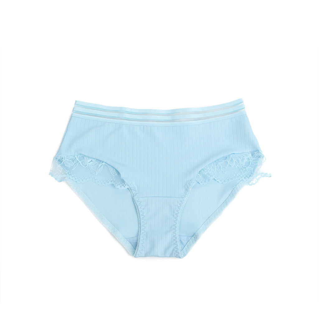 Light Blue Striped Brief with Lace Hem & Cotton Gusset - TeaseFashion