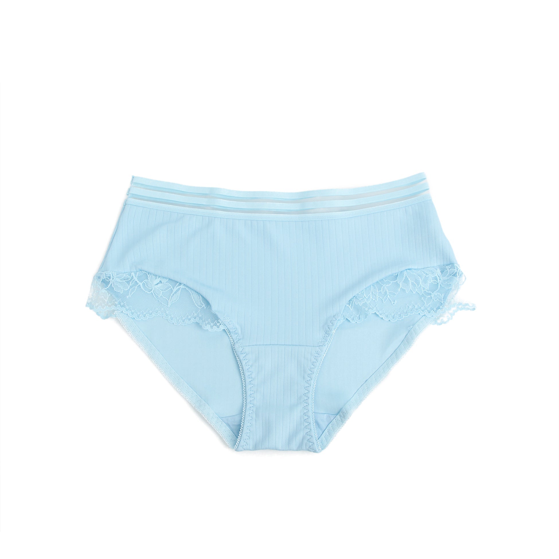 Light Blue Striped Brief with Lace Hem & Cotton Gusset - TeaseFashion