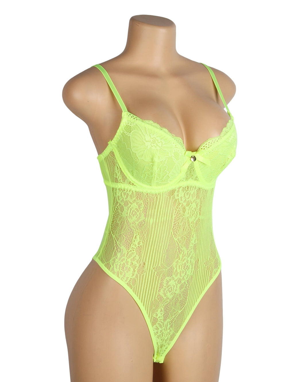 Light Green Lace Bodysuit – Underwire, Hook - Eye Back & Hollow Detail - TeaseFashion