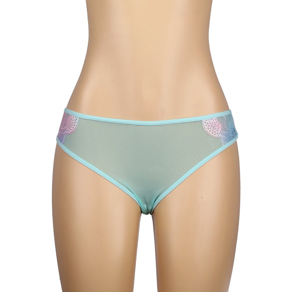 Light Green Mesh Babydoll – Digital Lace Print, Open Front, Split & Matching Panties - TeaseFashion