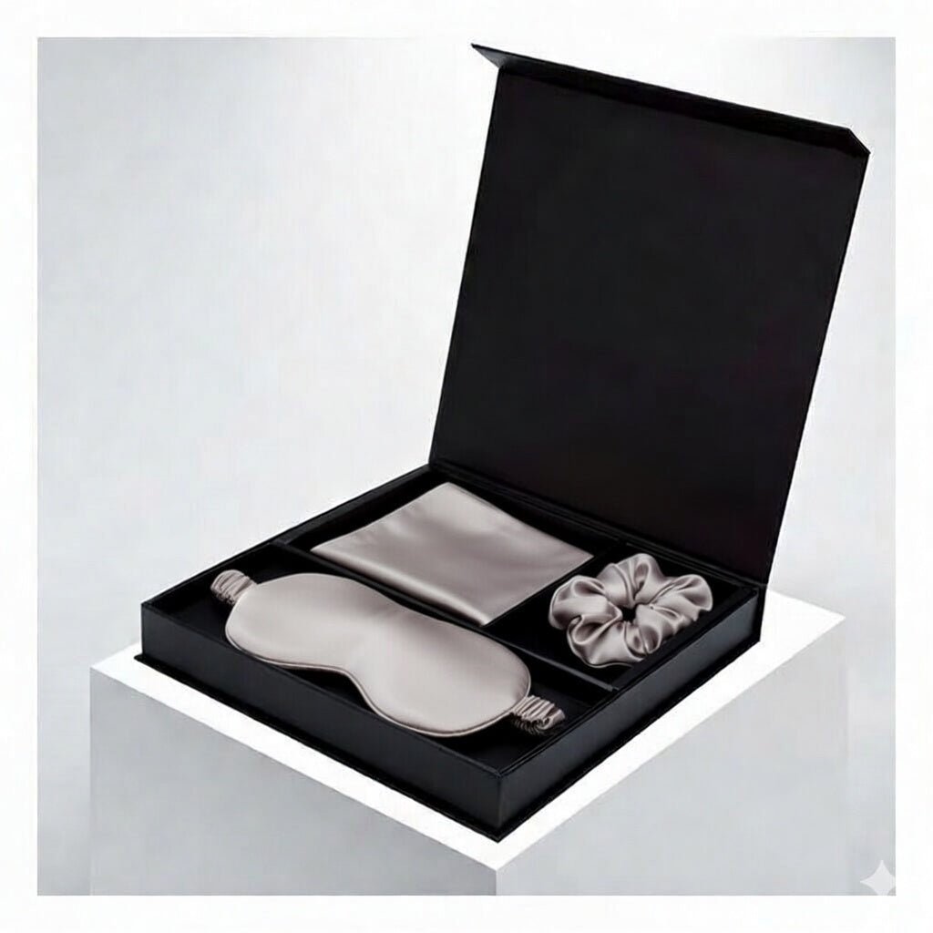 Light Grey Luxury 100% Mulberry Silk Pillowcase, Sleep Eye Mask and Scrunchies Gift Set - TeaseFashion
