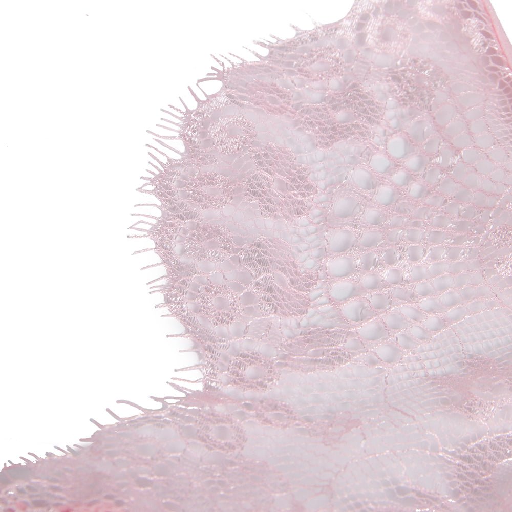 Light Pink Lace Teddy – Deep V, Ruffle & Polka Dot Waist - TeaseFashion