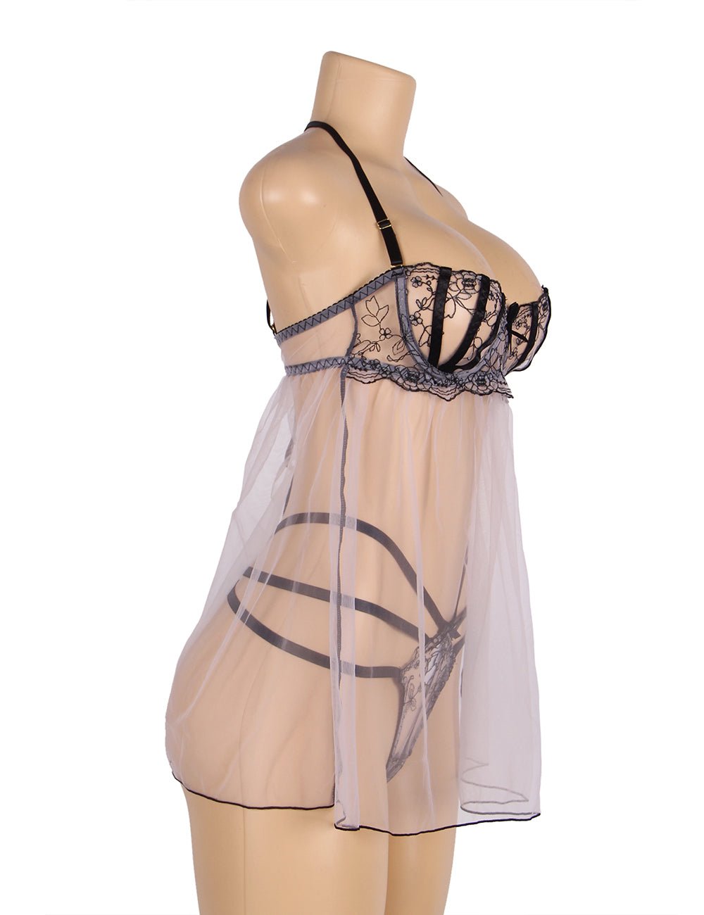 Light Purple Mesh Babydoll with Adjustable Shoulder Straps - TeaseFashion