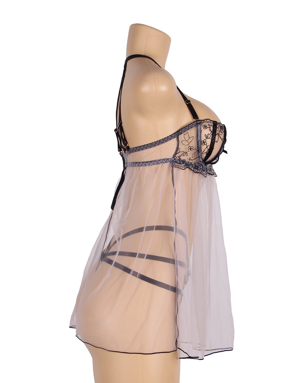 Light Purple Mesh Babydoll with Adjustable Shoulder Straps - TeaseFashion