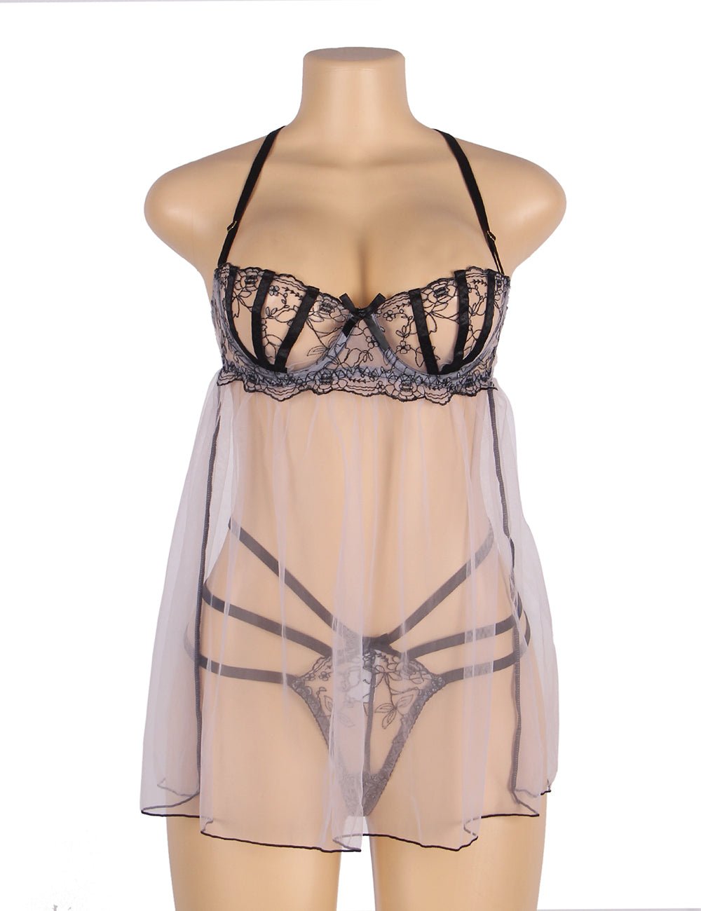 Light Purple Mesh Babydoll with Adjustable Shoulder Straps - TeaseFashion