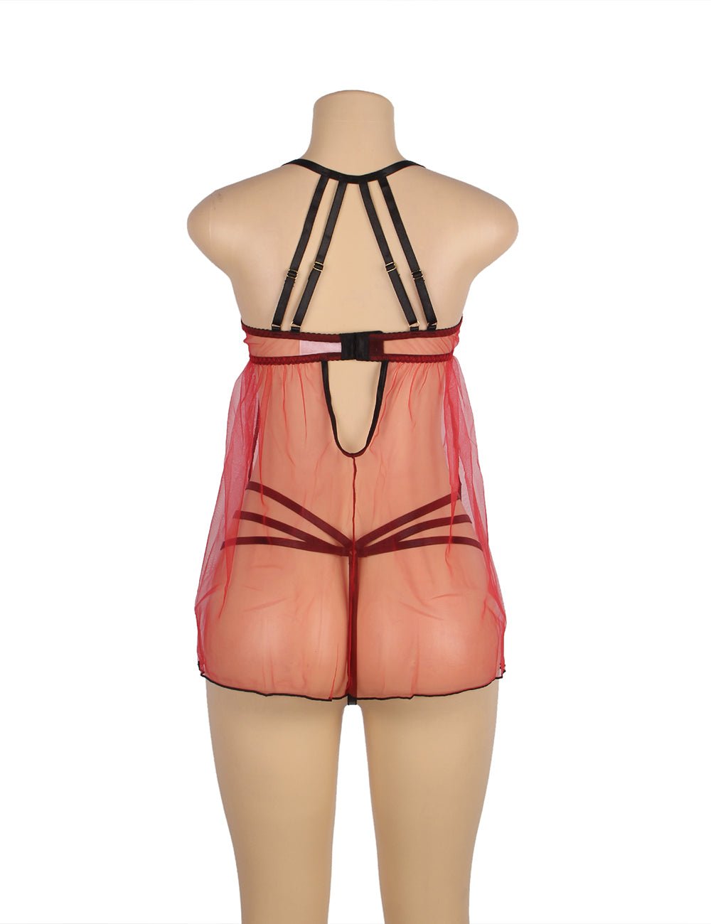 Light Red Mesh Babydoll with Adjustable Shoulder Straps - TeaseFashion