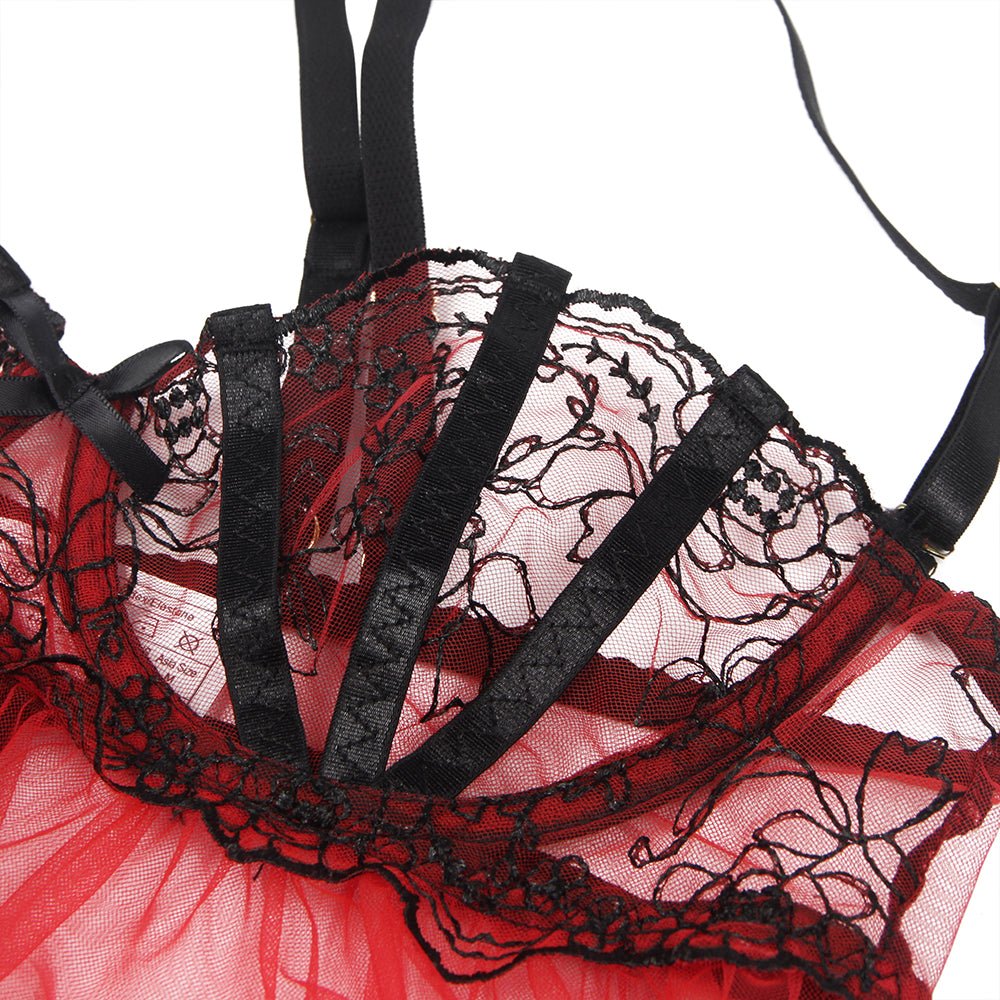 Light Red Mesh Babydoll with Adjustable Shoulder Straps - TeaseFashion