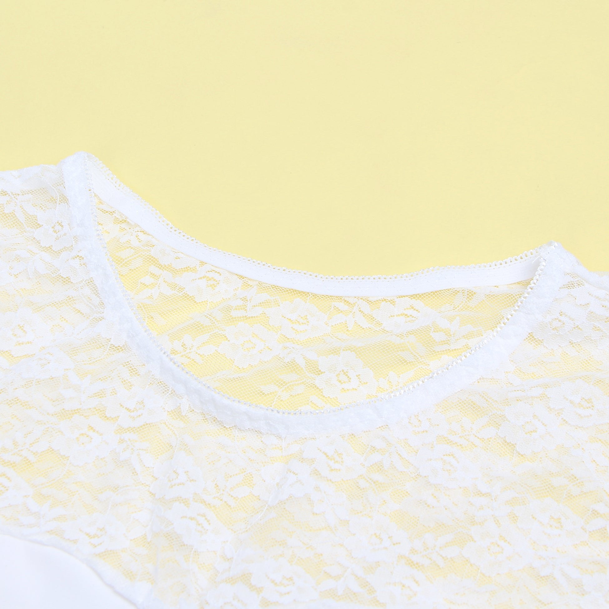 Long Sleeve Openable Crotch Lace White Bodysuit - TeaseFashion
