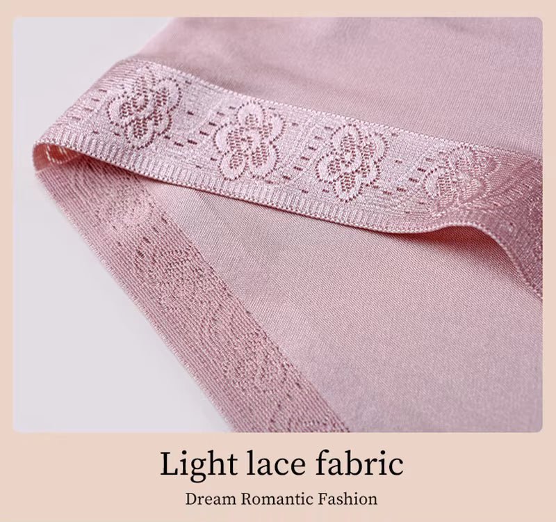 Lotus Pink Lace Panties Sexy Breathable Mid Waist Briefs Seamless Silk Underwear - TEASEFASHION