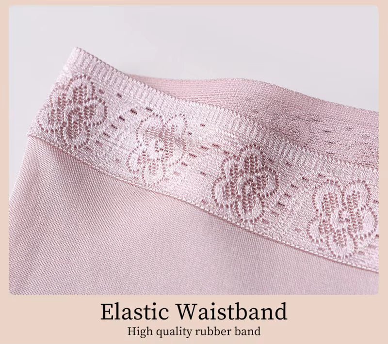 Lotus Pink Lace Panties Sexy Breathable Mid Waist Briefs Seamless Silk Underwear - TEASEFASHION
