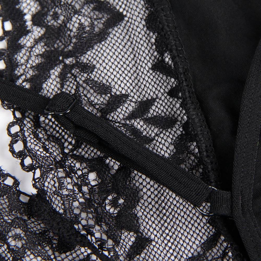 Modal Deep V - Neck Lace Nightdress – Back Hollow - Out, Cross Shoulder Straps, Umbrella Skirt & G - String Set - TeaseFashion