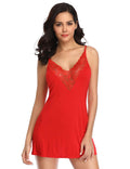 Modal Deep V - Neck Lace Nightdress – Back Hollow - Out, Cross Shoulder Straps, Umbrella Skirt & G - String Set - TeaseFashion