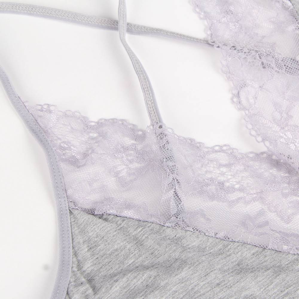 Modal Deep V - Neck Lace Nightdress – Back Hollow - Out, Cross Shoulder Straps, Umbrella Skirt & G - String Set - TeaseFashion