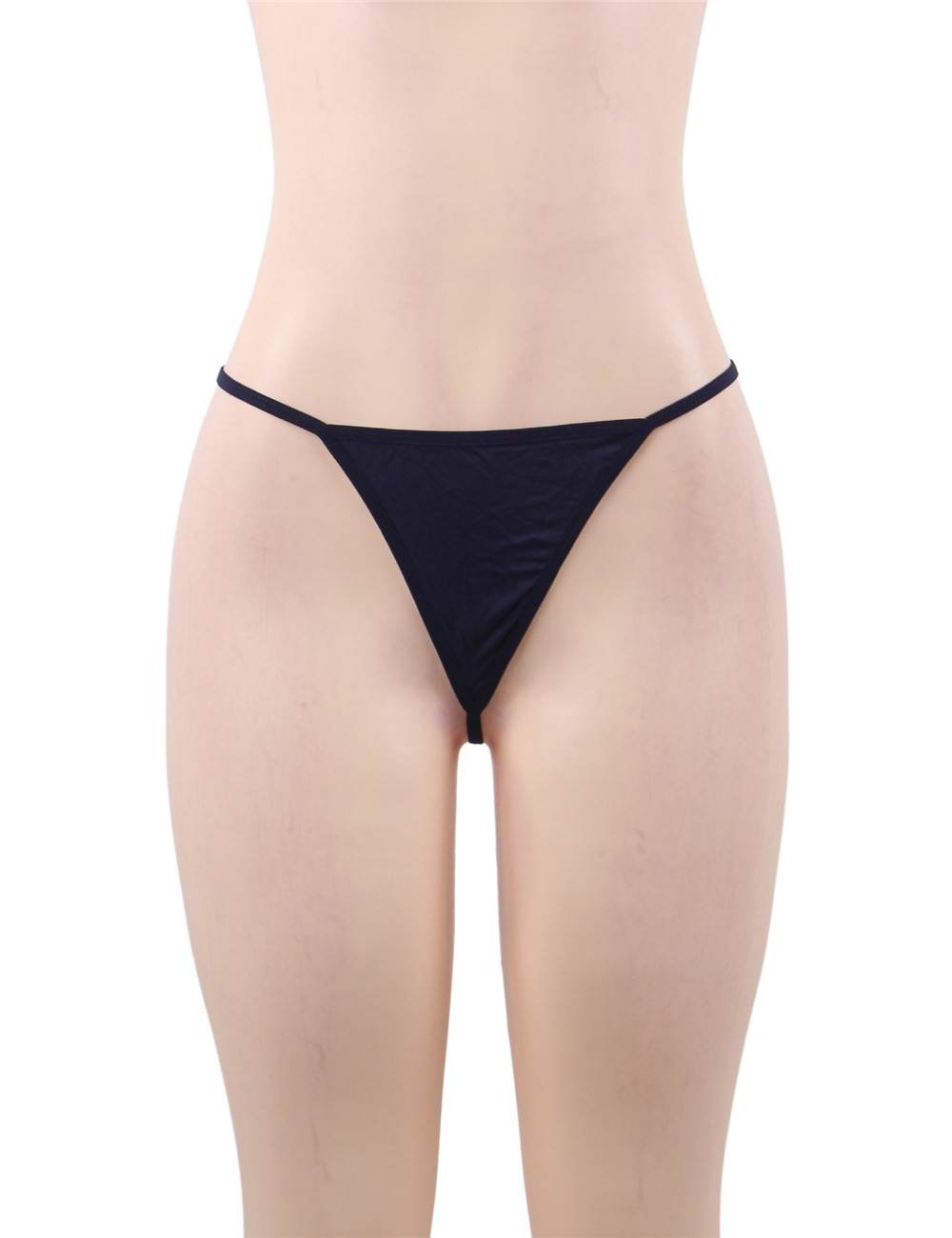 Navy Deep V - Neck Lace - Trim Modal Nightdress & G - String Set - TeaseFashion