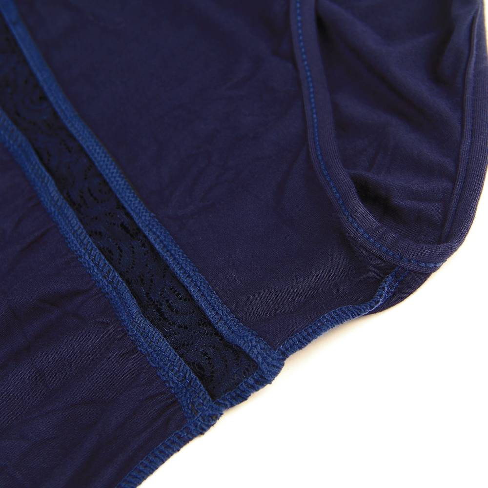 Navy Deep V - Neck Lace - Trim Modal Nightdress & G - String Set - TeaseFashion
