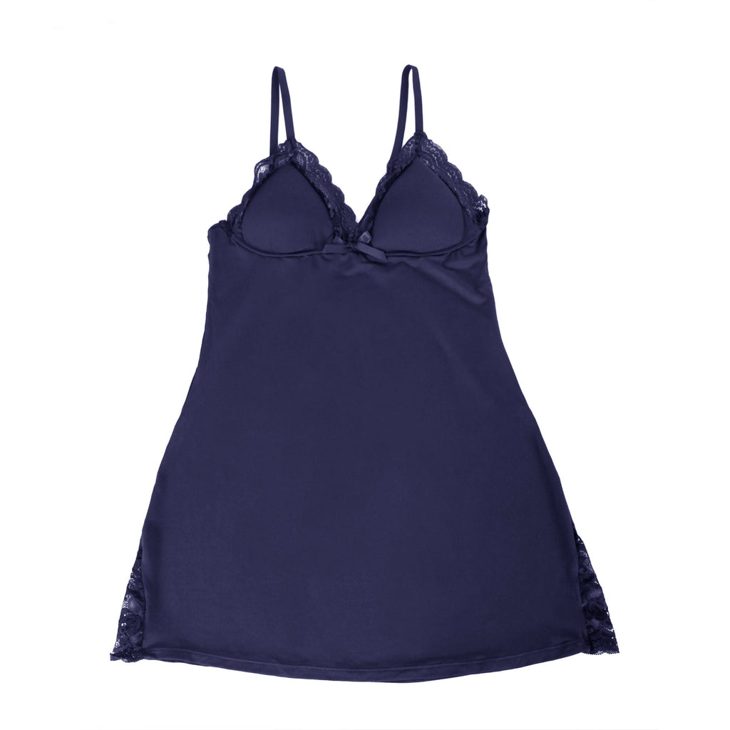 Navy Modal Lace Bow - Detail Nightdress – Hip Lace Splicing & Removable Pads - TeaseFashion