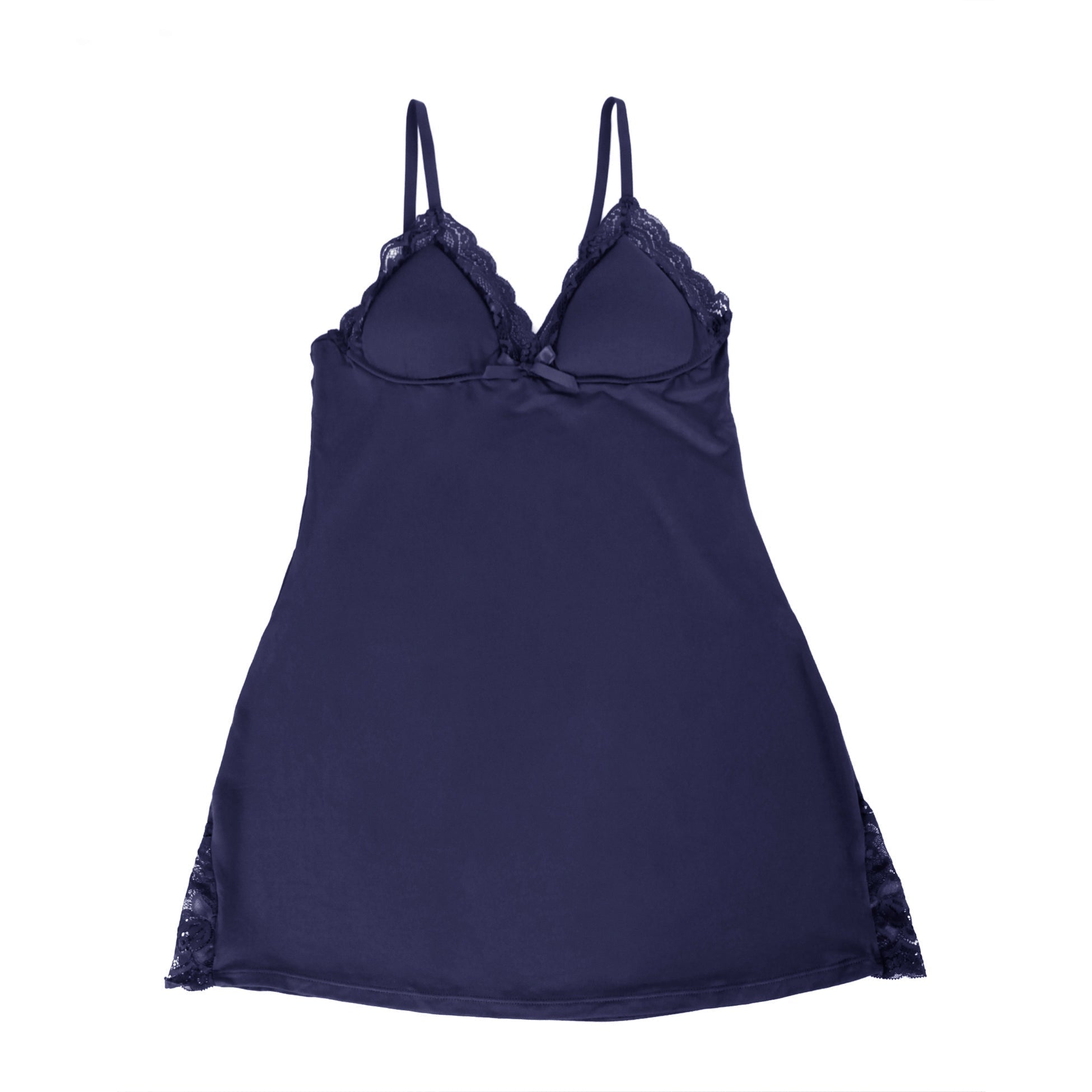 Navy Modal Lace Bow - Detail Nightdress – Hip Lace Splicing & Removable Pads - TeaseFashion