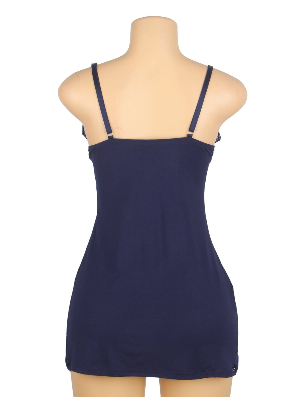 Navy Modal Lace Bow - Detail Nightdress – Hip Lace Splicing & Removable Pads - TeaseFashion