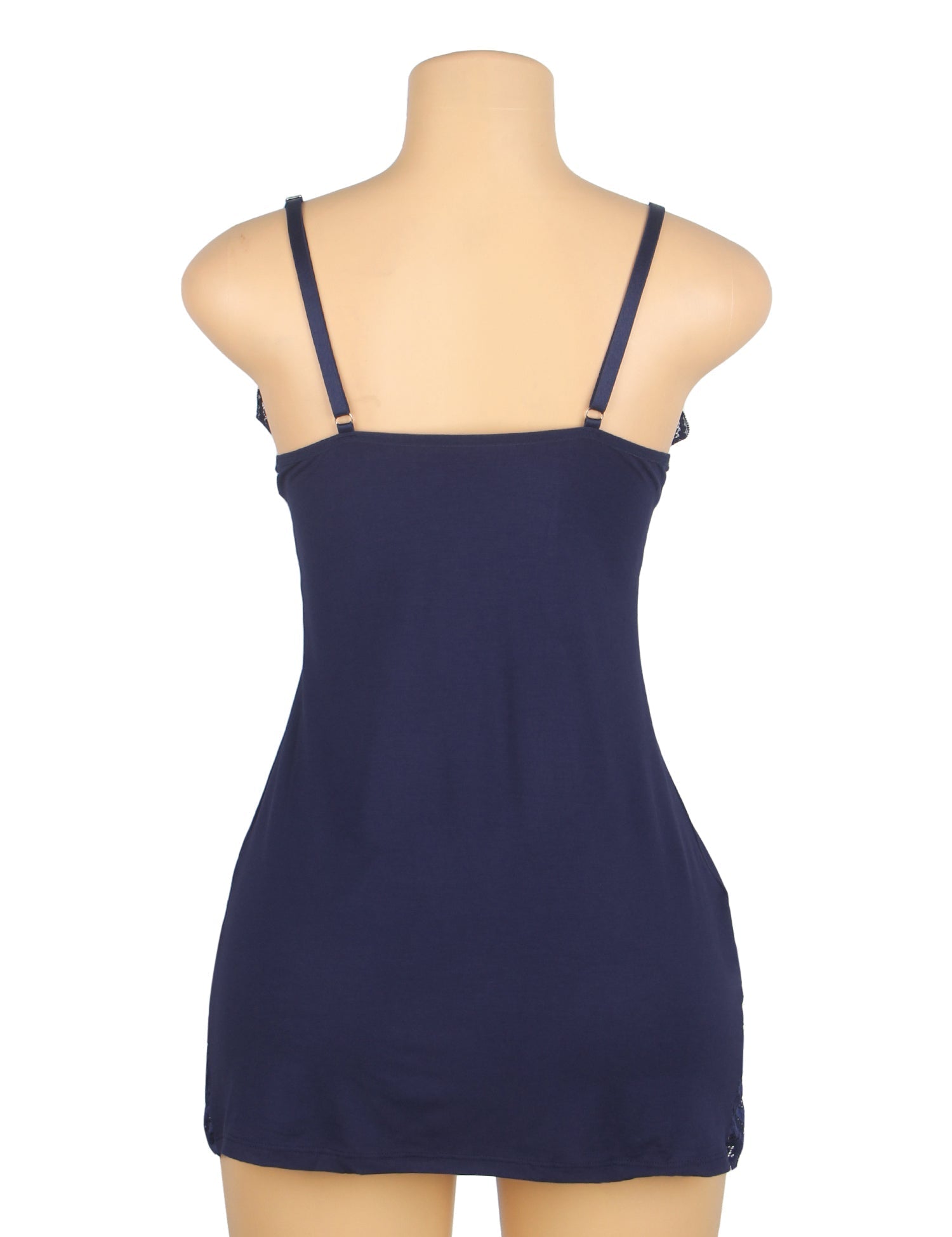 Navy Modal Lace Bow - Detail Nightdress – Hip Lace Splicing & Removable Pads - TeaseFashion