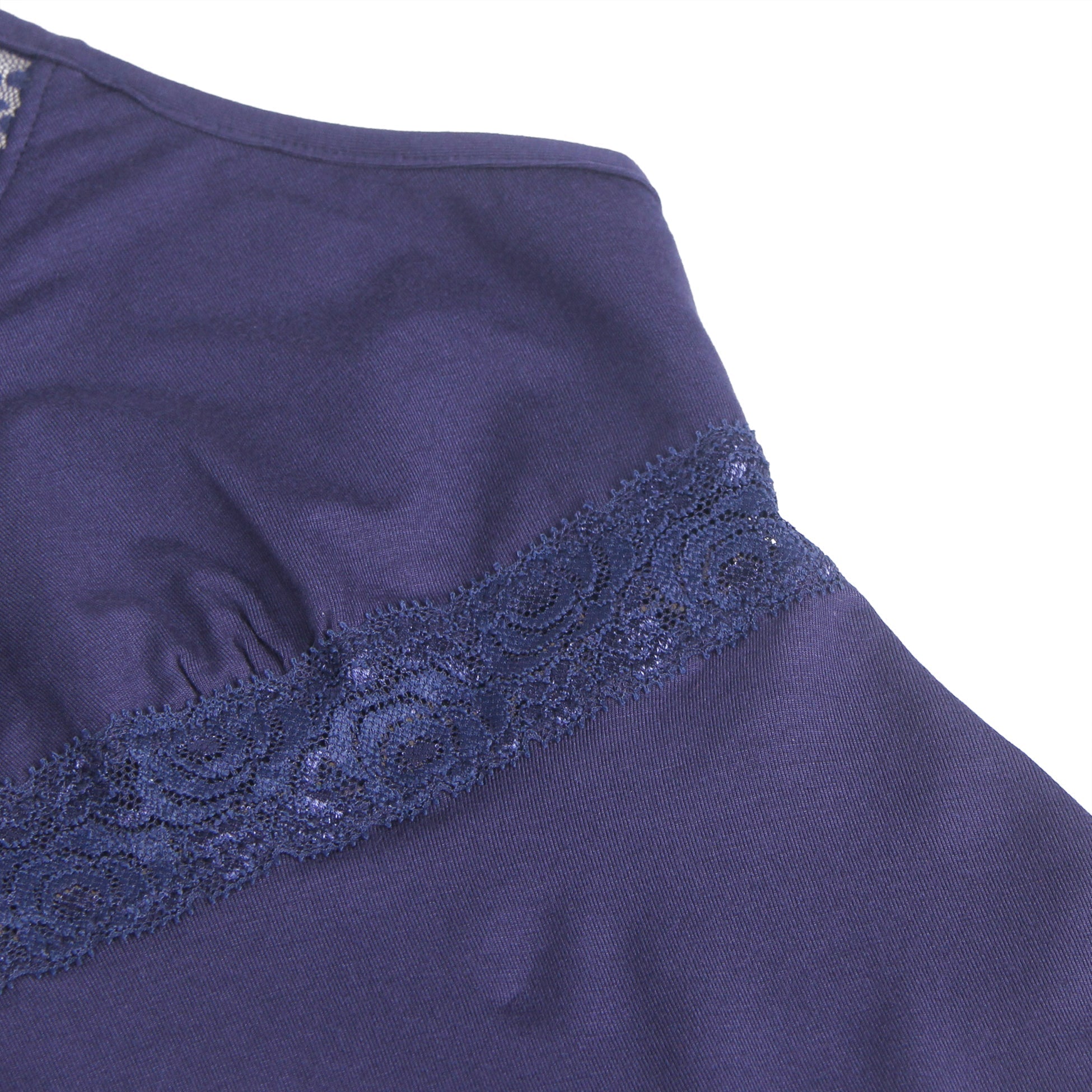 Navy Modal Lace Deep V - Neck Nightdress – Spliced Lace Waistband & Flared Skirt - TeaseFashion