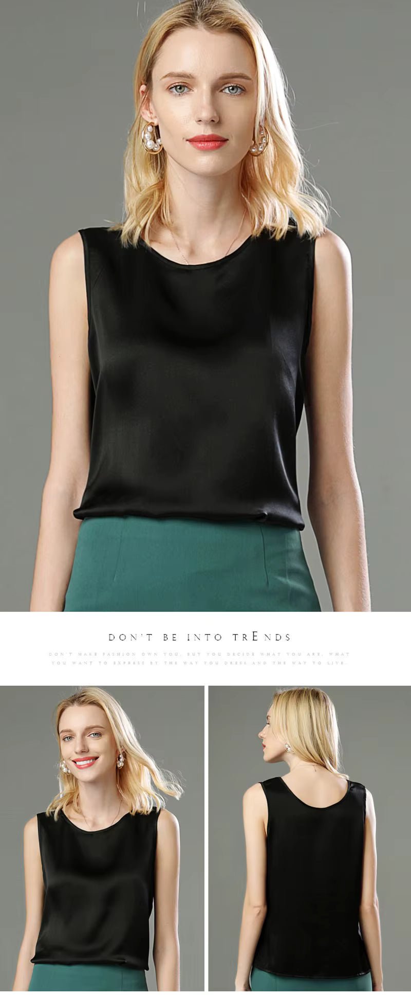 Navy Summer Bottom Shirt Solid Color Silk Vest - TEASEFASHION