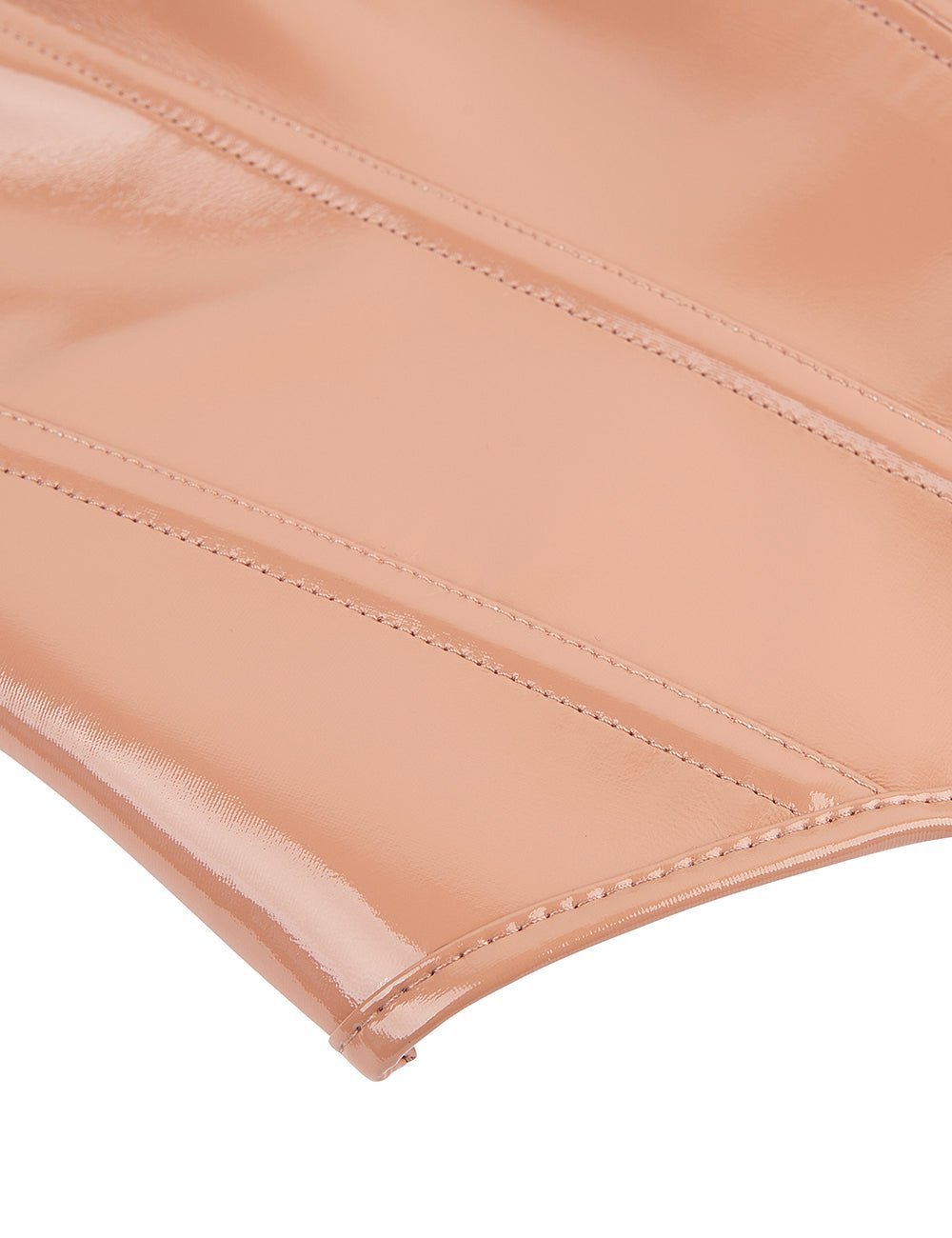 Nude Faux Leather Bodysuit – 12 Soft Bones, Side Zip & Cross - Back Strap - TeaseFashion