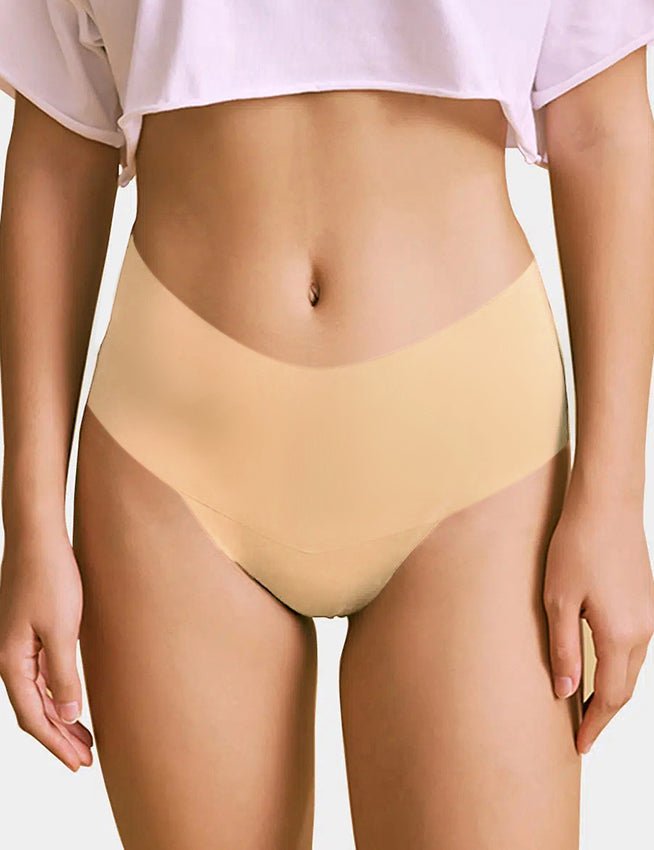 Nude Ice Silk High - Waist Seamless Thong – Trimmable Leg Opening - TeaseFashion