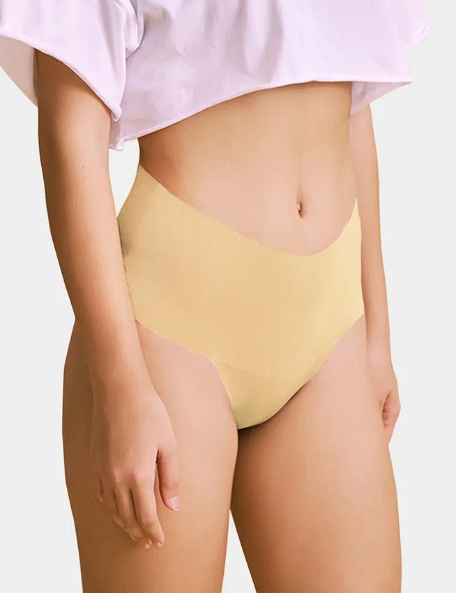 Nude Ice Silk High - Waist Seamless Thong – Trimmable Leg Opening - TeaseFashion