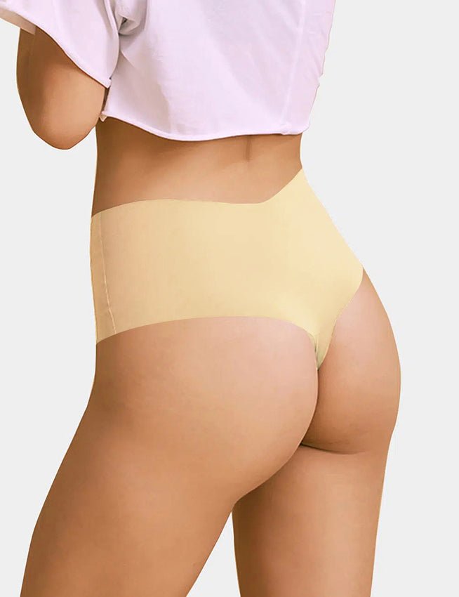 Nude Ice Silk High - Waist Seamless Thong – Trimmable Leg Opening - TeaseFashion