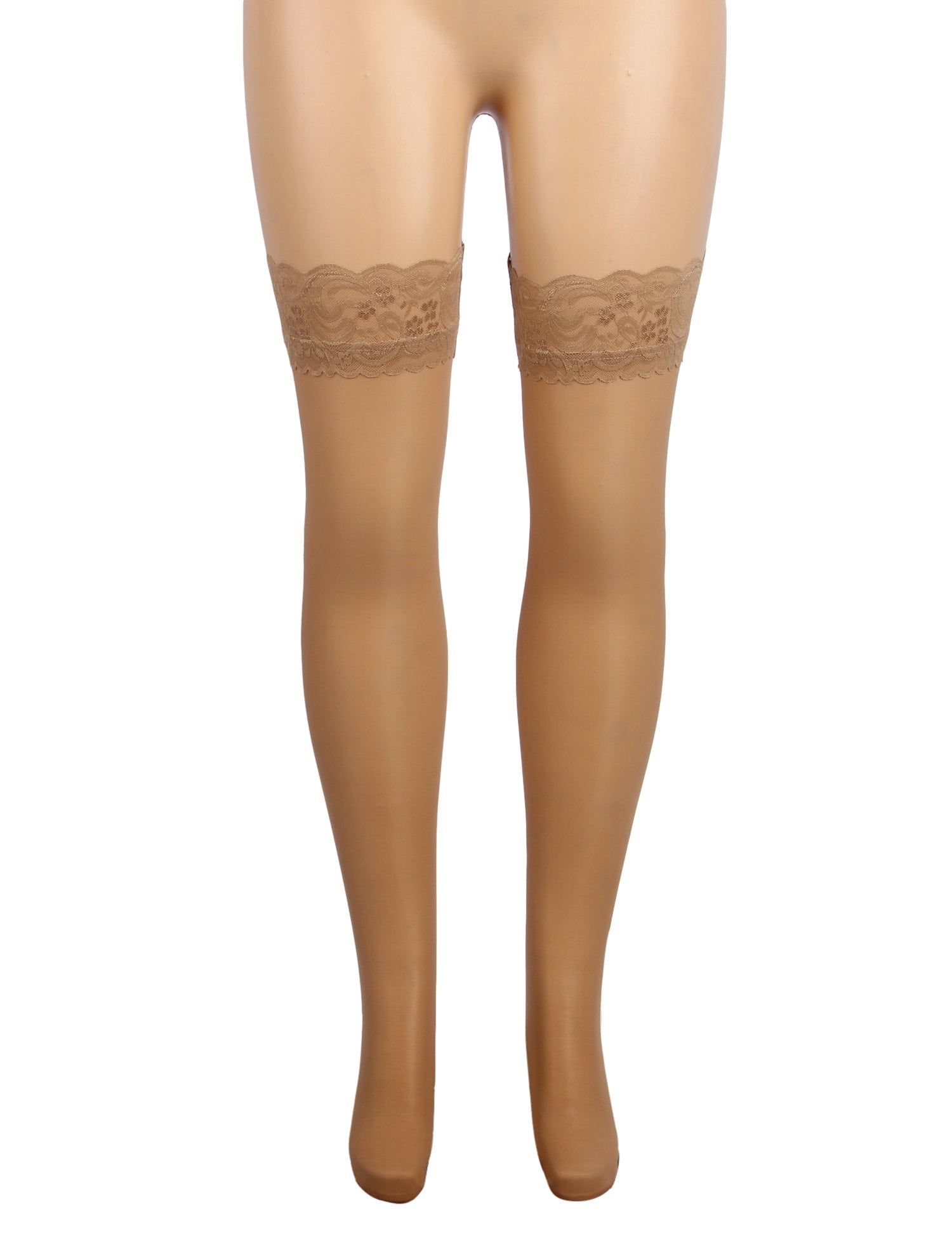 Nude Lace - Trim Thigh - High Stockings with Anti - Slip Silicone Band - TeaseFashion