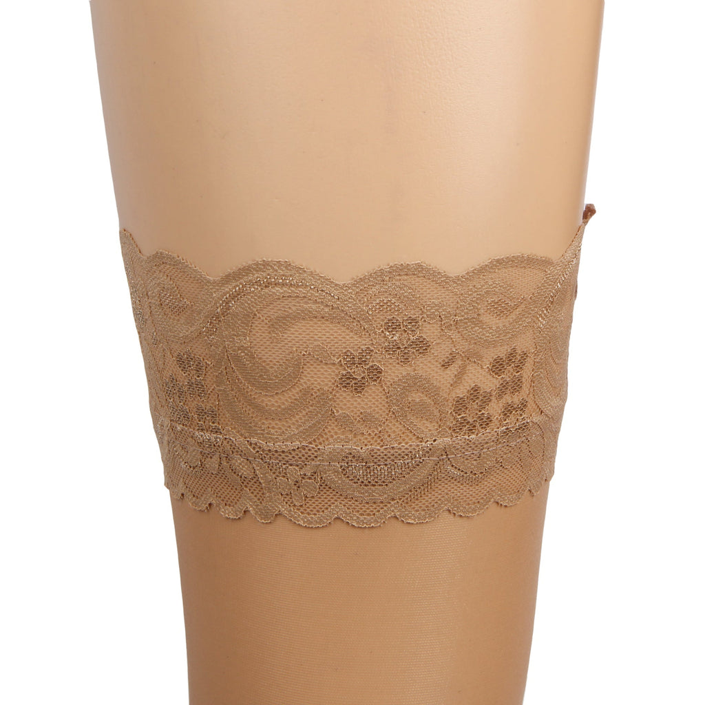 Nude Lace - Trim Thigh - High Stockings with Anti - Slip Silicone Band - TeaseFashion