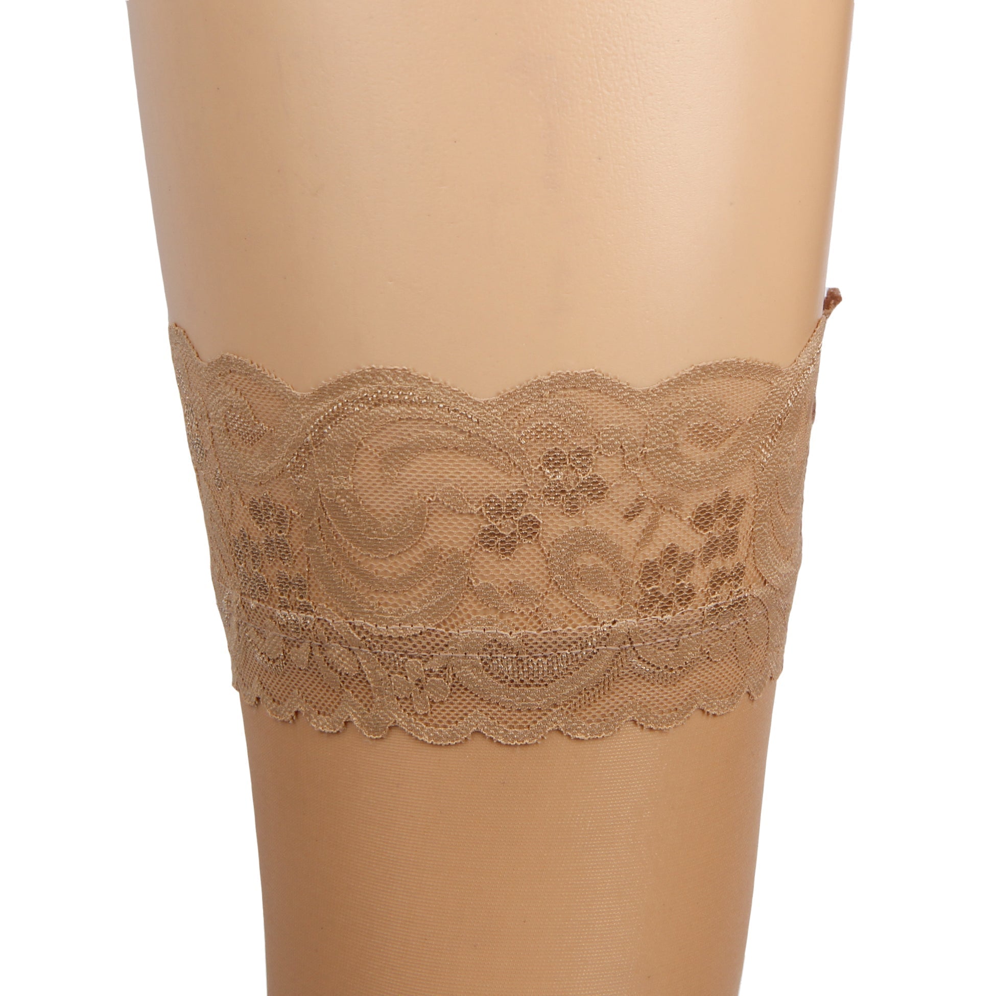 Nude Lace - Trim Thigh - High Stockings with Anti - Slip Silicone Band - TeaseFashion